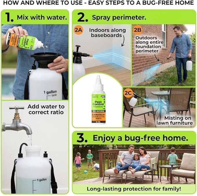 Nature’s Dome Pest Control Concentrate Spray 12 Oz | Natural Eco-Friendly Bug &amp Ant Spray that Makes 1 Gallon | Eco-Friendly Bug Spray for Flea Ticks Ant &amp Mosquitos | Safe for Pets &amp K