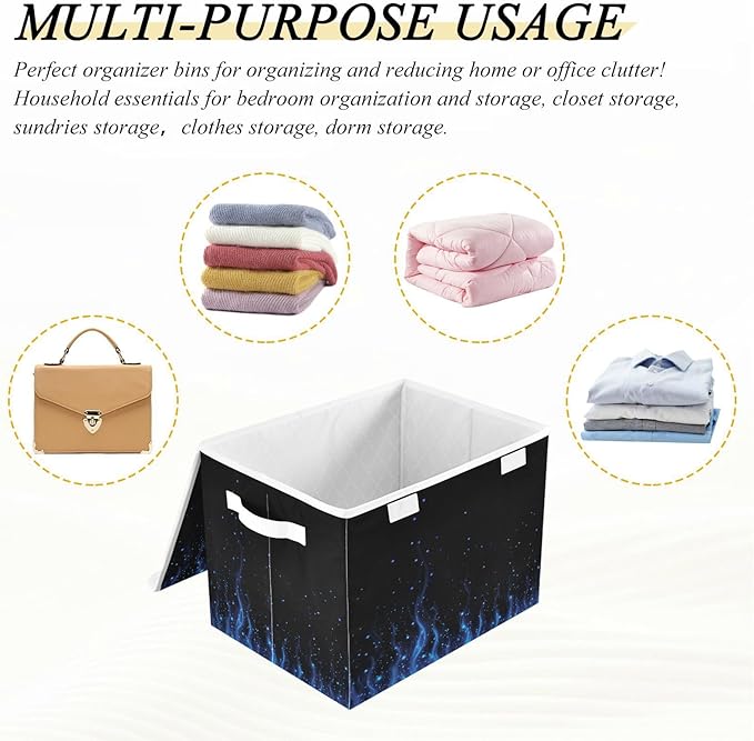 Storage Bins With Lid Stackable Fabric Closet Organizer Clothing Storage Large Boxes For Closet Shelves Bedroom Bright Blue Fire Flame Dots
