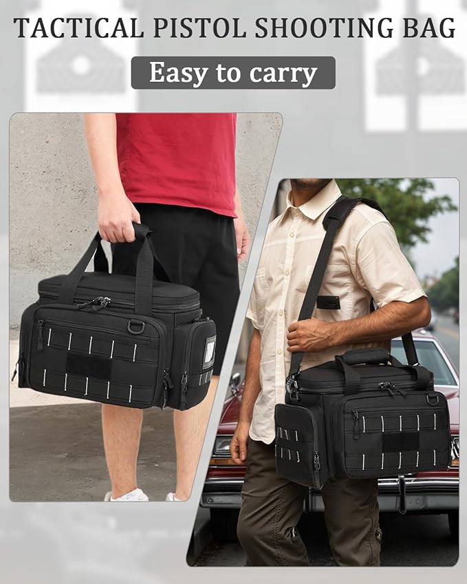HAMBOLY Tactical Gun Range Bag for Handguns Pistol Range Bag with 6X Magazine Slots and Extra Pockets for Ammo and Essentials for Shooting Hunting Outdoor Sports