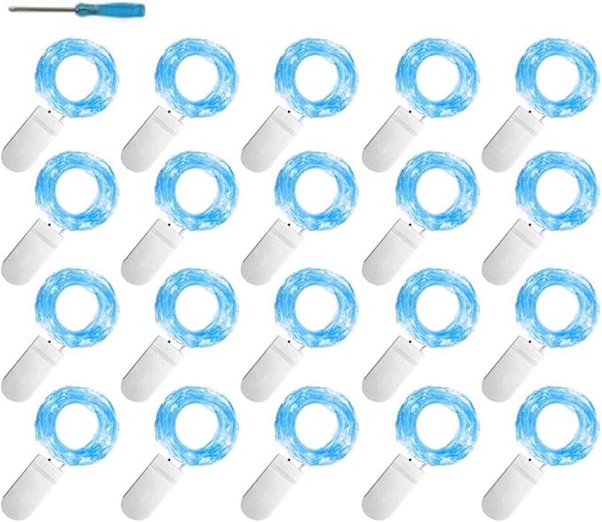 20 Packs Fairy String Lights 6.6FT 20 LEDs Battery Operated Silver Copper Wire Starry String Light for DIY Party Christmas Costume Wedding Easter Table Decorations (Blue)