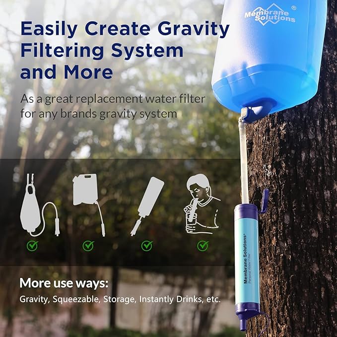 Membrane Solutions Straw Water Filter S1 NSF/ANSI 42&amp372&amp401 certificated Survival Filtration Portable Gear Emergency Preparedness Supply for Drinking Hiking Camping Team Family Outing