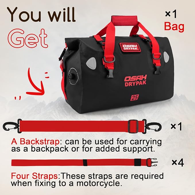 Waterproof Duffel Bag - Motorcycle Dry Bag Tail Bag with Large Storage Space Waterproof Luggage Duffle Bags with Outer Mesh Zipper Pocket for Camping Kayaking Fishing &amp Traveling