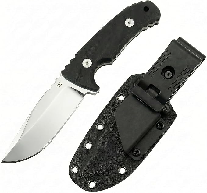 Fixed Blade Knife with Sheath 3.9 D2 Steel Survival Knives for Camping Bushcraft Hunting Ergonomic G10 Handle Outdoor Survival Gear Gift for Men Black