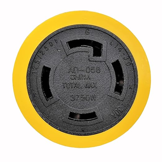 Parkworld 67867 NEMA TT-30P to L14-30R 1-Piece Adapter RV 30A TT-30 Male Plug to Generator 30A 4-Prong L14-30 Female Receptacle Yellow