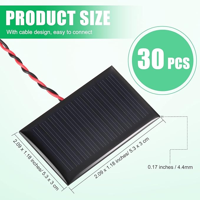 Retisee 30 Pcs 5V 30mA Mini Solar Cells Mini Solar Panels Polysilicon DIY Electric Materials Photovoltaic Cells with Wires DIY System Kits