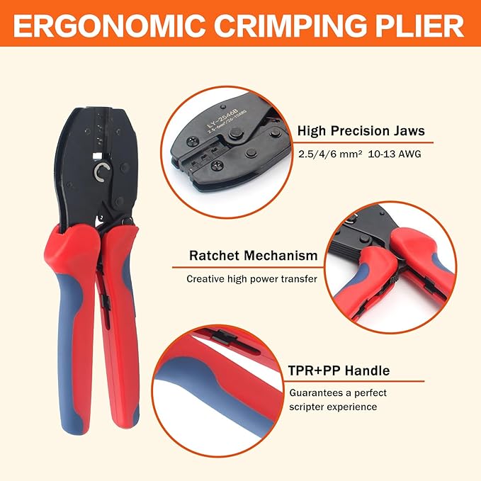 Solar Crimping Tool Kit for Panel Connectors - a Crimper 10 Pairs of Solar Wire Connectors 2 Pairs of Spanner Wrench for Solar Cable