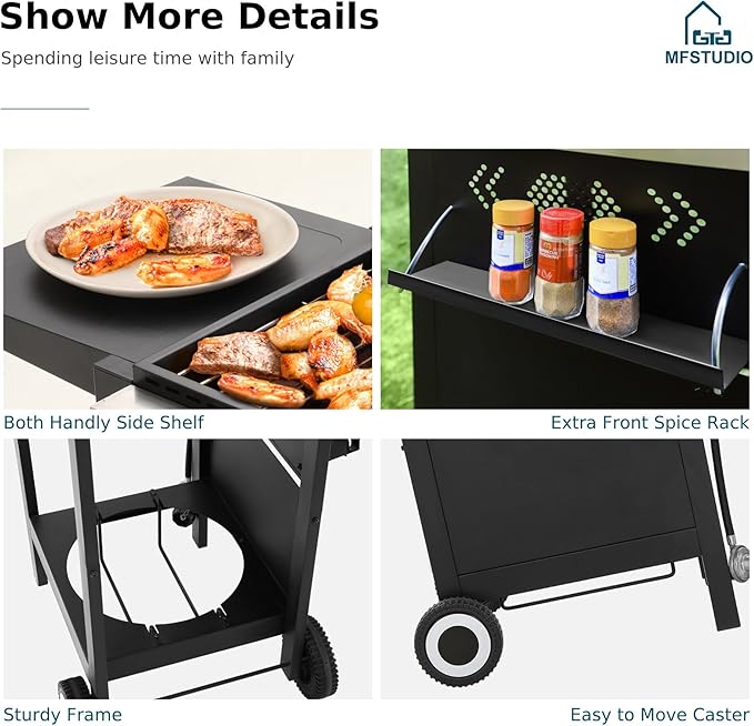 MFSTUDIO 2-Burner Propane Gas BBQ Grill with Cast Iron Griddle Pan 20000 BTU Output Small Barbecue Grill for Outdoor Patio Backyard and Balcony