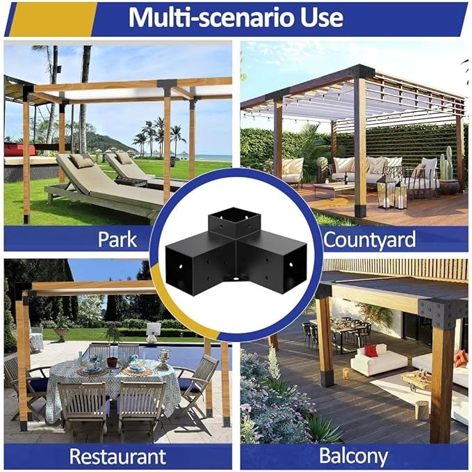 Pergola Kit for 4x4 Lumber Heavy Duty Pergola Brackets with 3-Way &amp 4-Way Corner Brackets DIY Gazebo Kit for Outdoor Patio Backyard Garden Fits Actual 3.6 x 3.6 Wood