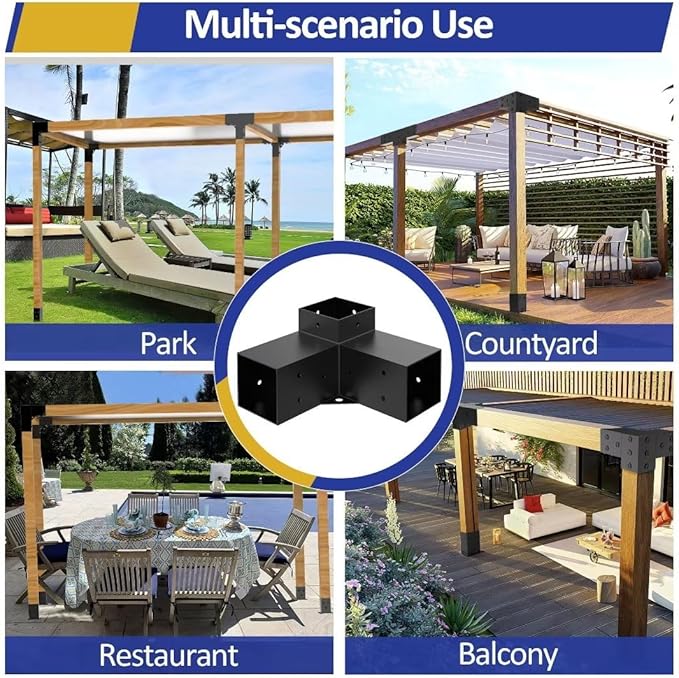 Pergola Kit for 4x4 Lumber Heavy Duty Pergola Brackets with 3-Way &amp 4-Way Corner Brackets DIY Gazebo Kit for Outdoor Patio Backyard Garden Fits Actual 3.6 x 3.6 Wood