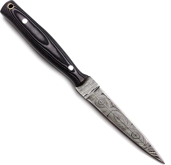 Handmade Damascus Steel Fixed Blade Bowie Knife for EDCHuntingSurvivalCampingBushcraftand Fishing-Fixed Blade Dragger-Full Tang Micarta Handle with Cowhide-Leather Sheath -DCX 22-290