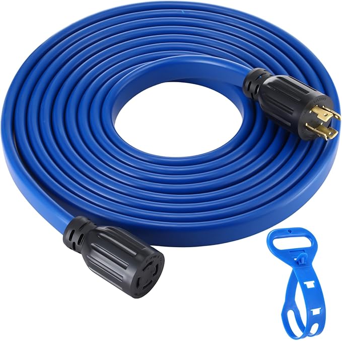 Kanayu 20 ft 4 Prong 30 Amp Flat Generator Extension Cord Compatible with NEMA L14-30p/l14-30r 10 Gauge Flat Generator Power Cable Locking for Manual Transfer Switch 125/250v 7500w Etl Listed