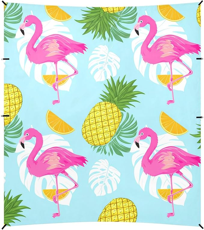 Beach Canopy with Windproof Ropes &amp Sandbags Beach Tent Sun Shade Sun Shelter for Camping Trips Fishing Backyard Fun or Picnics Flamingos