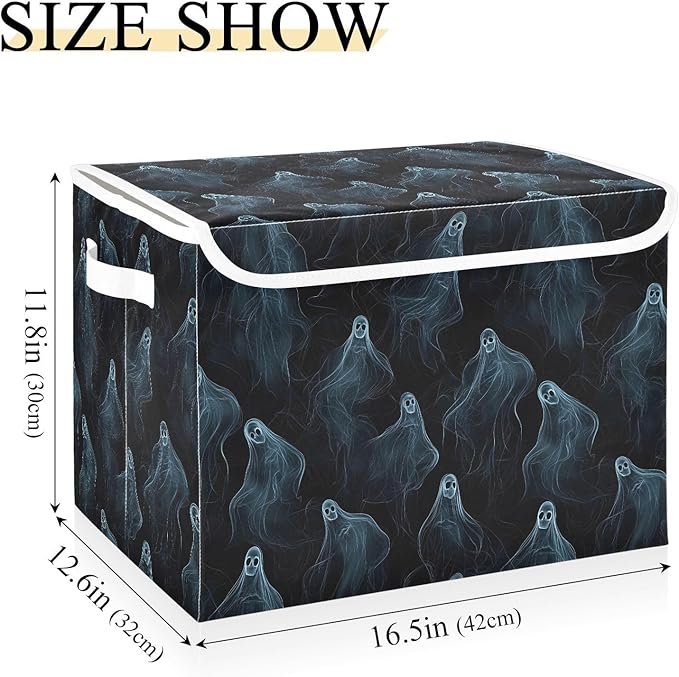 AIXIWAWA Lidded Storage Cube (Halloween Pattern) Fabric Foldable Closet Bins with Flip Lid and Handles Organizer Basket Container 16.5 x 12.6 x 11.8 IN