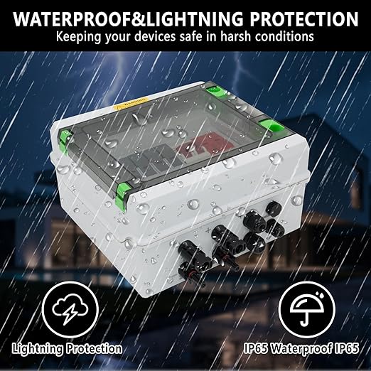 DC600V Solar Combiner Box IP65 2-In-1-Out 32A Circuit Breaker with Surge Protector&amp Fuse PV Combiner Box IP65 Waterproof Enclosure for Solar Panel Systems