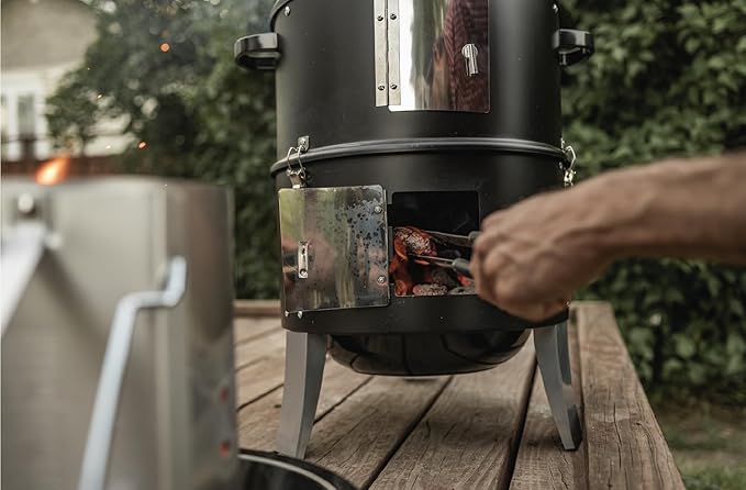 GasOne Vertical Smoker with Thermometer – 16 Inch Heavy Duty Charcoal Smoker – Multipurpose Charcoal BBQ Grill Smoker for Outdoor Camping – Easy Assembly 2 Access Doors Grill with Smoker