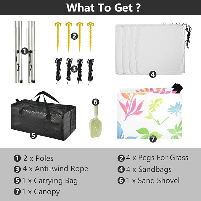 Beach Canopy with Windproof Ropes &amp Sandbags Beach Tent Sun Shade Sun Shelter for Camping Trips Fishing Backyard Fun or Picnics Leaves