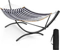 SUNCREAT Hammocks for Outside with Stand Porch Hammock and Stand 475 lbs Capacity Patent Pending Black &amp White
