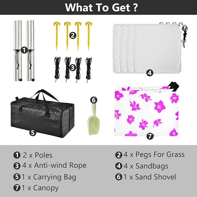 Beach Canopy with Windproof Ropes &amp Sandbags Beach Tent Sun Shade Sun Shelter for Camping Trips Fishing Backyard Fun or Picnics Flowers