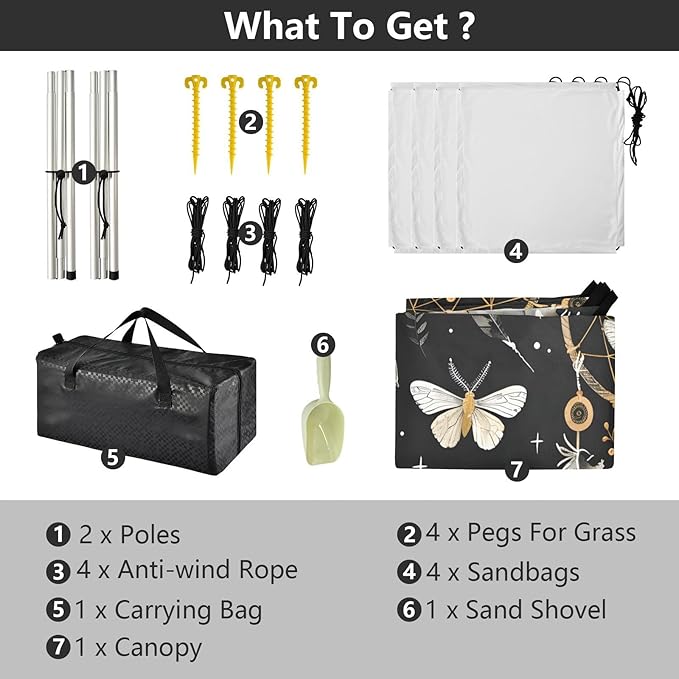 ALAZA Butterfly Dream Catcher Beach Tent Sun Shelter UPF50+ Protection Beach Shade Canopy w/ 4 Sandbags for Outdoor Camping Fishing Backyard Fun Picnic 10x9 ft