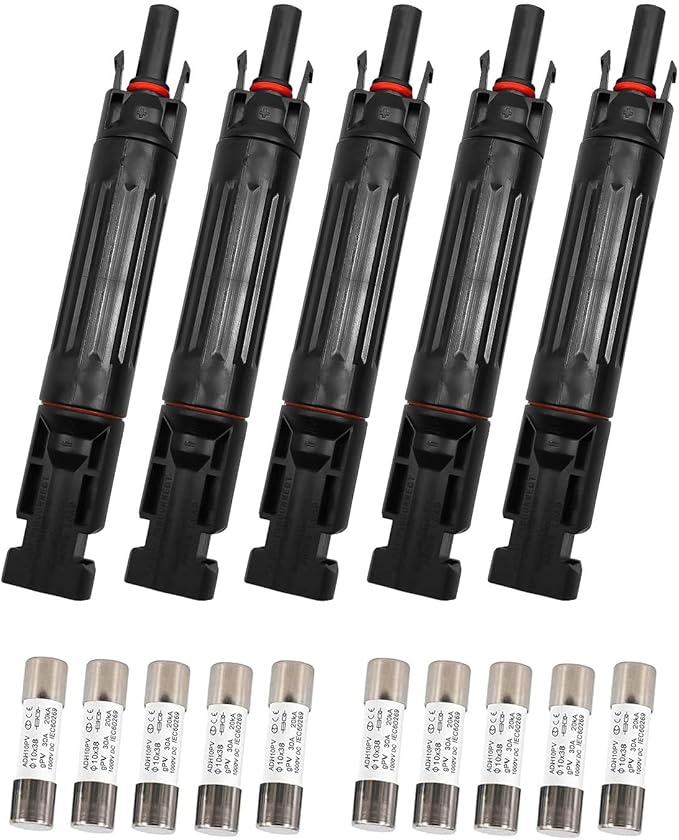 5 Pcs 30A Solar Fuse Holder Inline with Male and Female Connector for Solar Panel and Solar Controller IP68 Waterproof Solar Fuse Connector with 10 Fuse