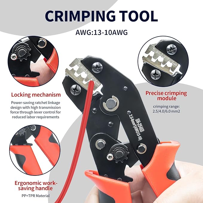 60PCS Solar Connector Crimping Tool Kit for Connecting Solar Panel Cable Wire with 30 Pairs MC4 Connectors AWG13-10 Crimper and Stripper2pcs Spanner WrenchSolar Panel Connectors in the bag.