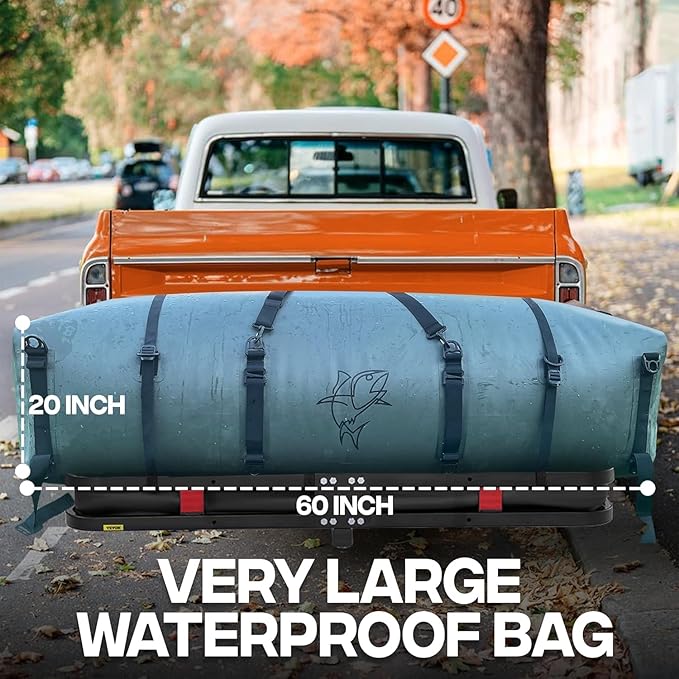 Extra Large Waterproof Duffel Bag - Heavy Duty Fishing Gear Bag - Outdoor Travel Camping Kayaking Gym Bag with Reinforced Straps &amp Anti-Slip Base (60L x20H x25W)