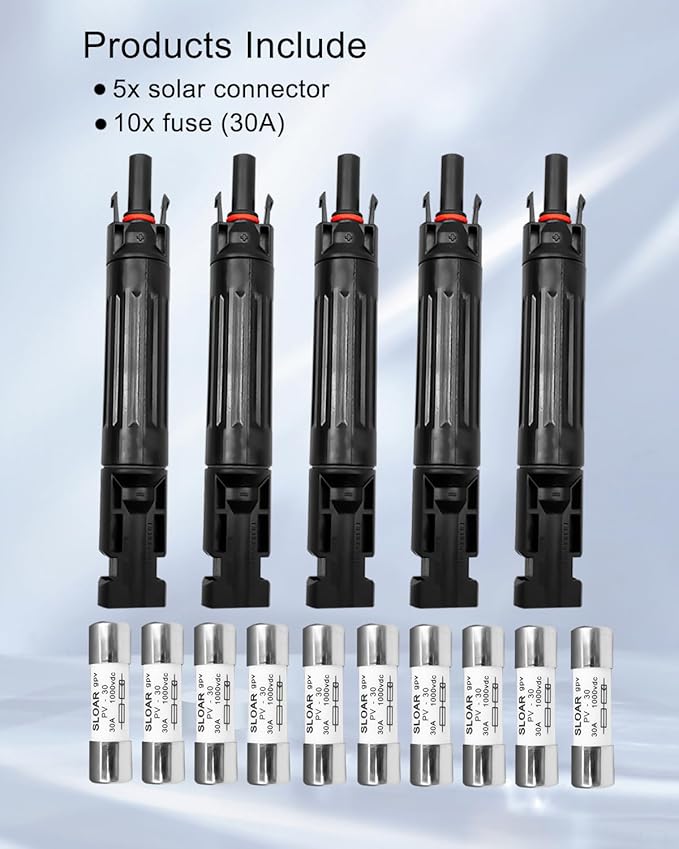 5 Pcs 30A Solar Fuse Holder Inline with Male and Female Connector for Solar Panel and Solar Controller IP68 Waterproof Solar Fuse Connector with 10 Fuse