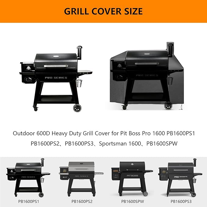 Grill Cover for Pit Boss Pro Series 1600Competition Series 1600Elite Series 1600PB1600CSPB1600PS2PB1600PSETitan 1600CS Pellet Smoker GrillHeavy Duty 600D Waterproof Pitboss Smoker CoverBlack