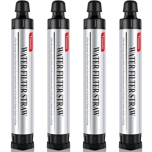 4 Pack Timain 4-Stage FiltrationHigh Flow Rate Water Filter StrawsWater Purifier Survival for Emergency KitsTravelCamping HikingFishingHunting (4)