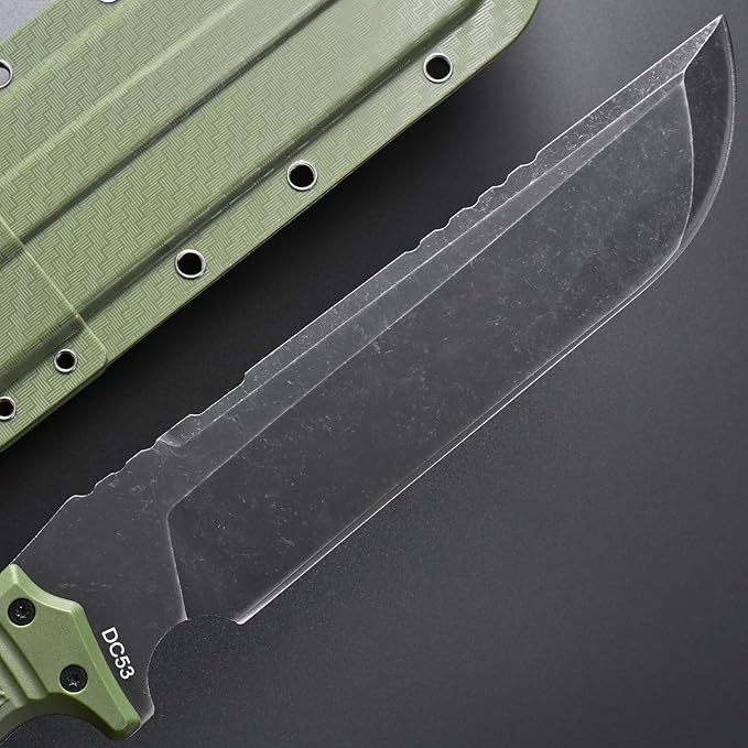 Gtkii GTK32 Fixed Blade Knife DC53 Steel Blade Full Tang Nylon Fiberglass Handle Heavy Duty Knifes for Field Hunting Camping Adventure(Green)