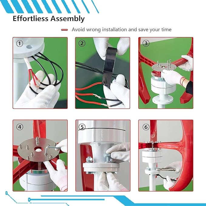 16000W Wind Turbines Generator5 Blades 12V/24V/48V Vertical Axis Wind Turbines Generator Kit3 Phase AC Permanent Magnet Generator Kit for Home Hybrids Streetlight Use(Red48V)