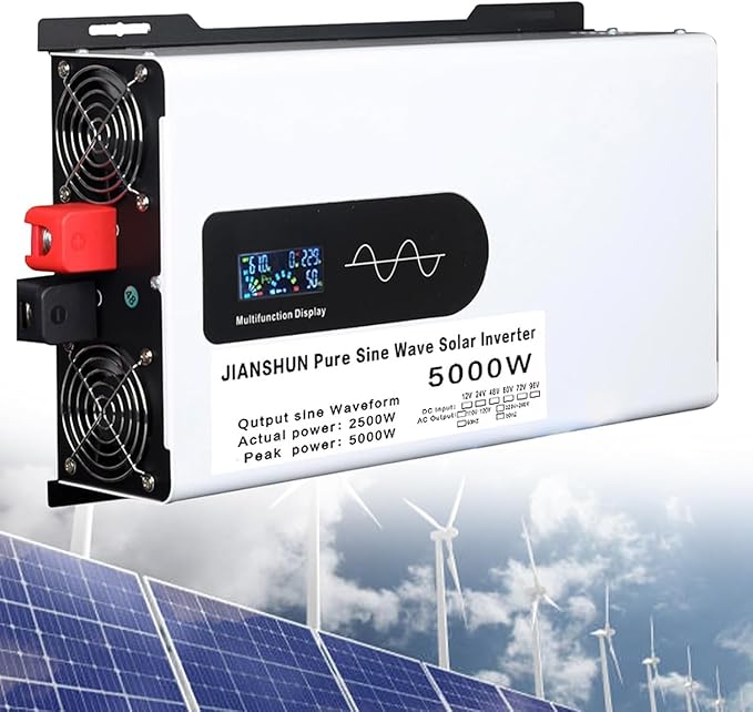 5000W Hybrid Solar Inverter 24V DC to 110V/220V AC Split Phase Pure Sine Wave Inverter Parallel Ready Home Energy Storage