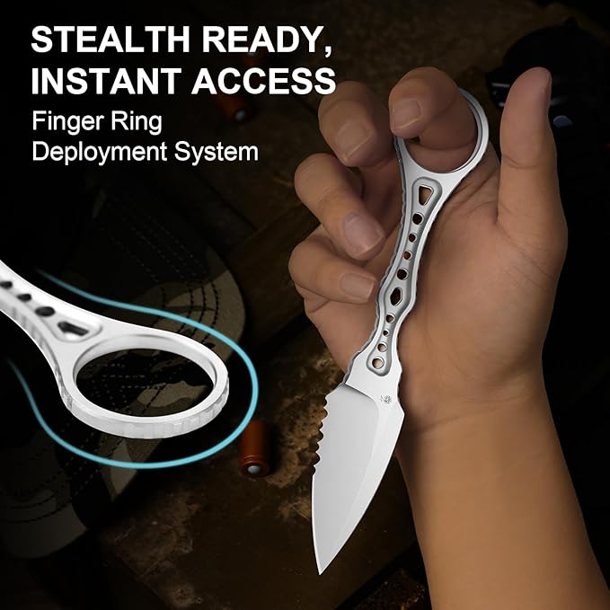 Kizer Defensor Fixed Blade Knife 2.56 Nitro-V Stonewashed Blade Skeletonized Tang Camping Knife with Sheath Portable Hunting Knives for Bushcraft Survival ZX-FB02A2