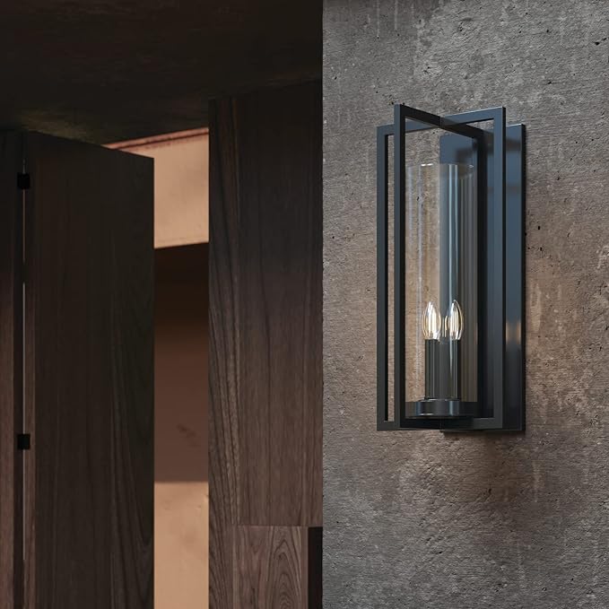 Capital Lighting 948231BK Kent Modern Vertical Line Clear Glass Cylinder Outdoor Wall Lantern 3-Light 180 Total Watts 25 H x 12 W Black