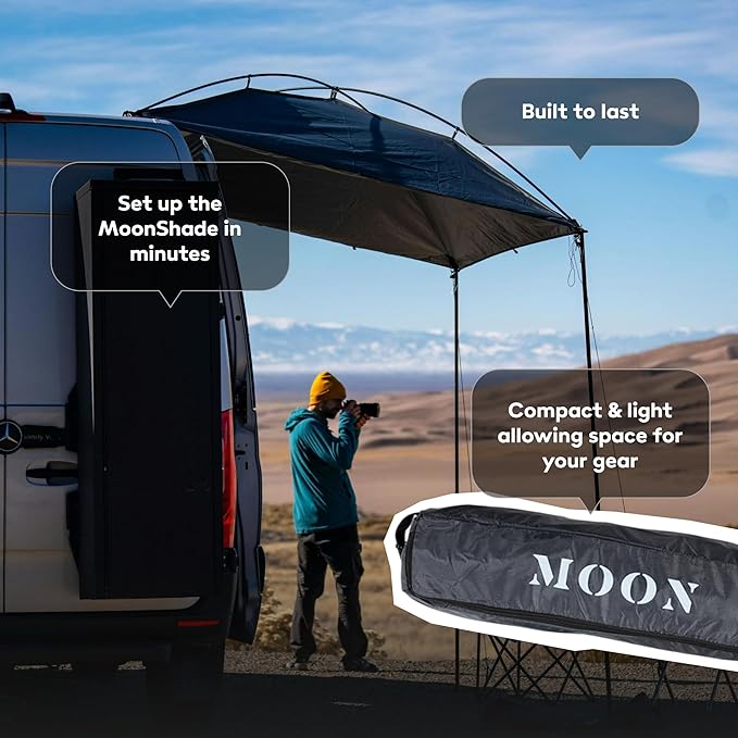 MoonShade Portable Vehicle Awning Large 9' x 7' Lightweight Car Canopy for Trucks SUVs Vans Campers &amp Outdoor Adventures (Shadow Blue)
