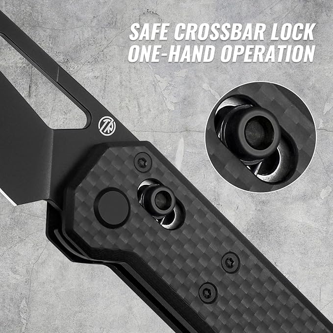 TACRAY Tarcus Folding Pocket Knife 3.5 D2 Steel DLC Blade Carbon Fiber Overlay Handle Lightweight EDC Knife with Crossbar Lock for Men and Women Ideal for Camping Hiking and Survival