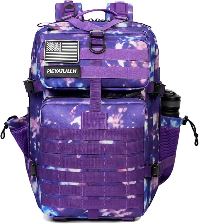 45L Military Tactical Backpack for Men &amp Women Bug Out Bag Assault pack Molle Daypack Hiking Trekking Rucksack (2.0 side pockets (purple tie-dye)
