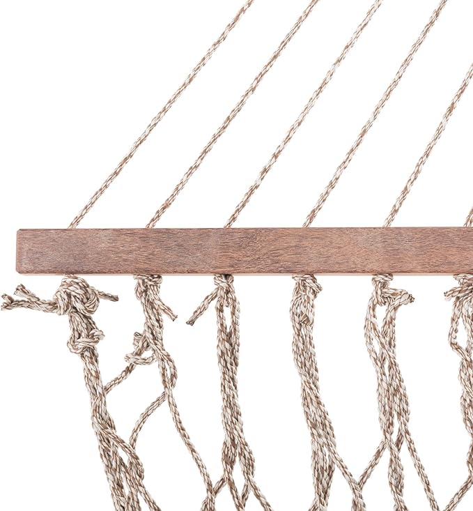 Nags Head Hammocks Single Antique Brown/Oatmeal Heirloom Tweed DuraCord Rope Hammock – 12 ft. x 50 in. 450 lb Capacity Galvanized Hardware Handcrafted in USA Free Chains &amp Tree Hooks