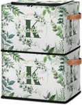 Personalized Eucalyptus Initials Storage Bins with Zipper Lid Custom Fabric Storage Boxes Foldable Closet Organizers Cubes for Clothes Shelves Home Decorative 2PCS Sage Green