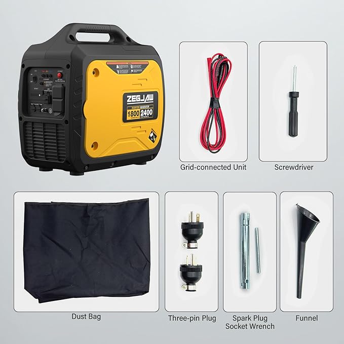 ZEGJAW 2400-Watt Portable Inverter Generator EPA Compliant CO-Sensor Eco-Mode Feature Lightweight &amp Quiet Gas Powered Generators for Home Use