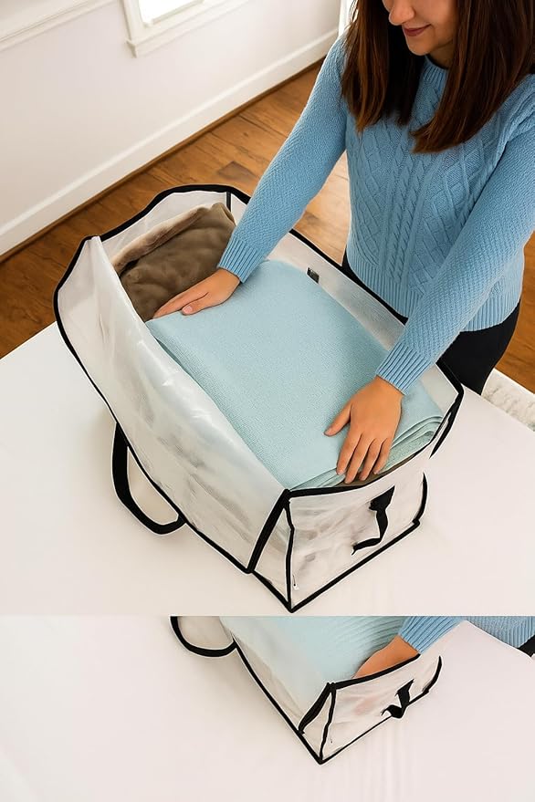 Heavy Duty Clear Tote Bag for Storage &amp Organization – Extra Large Durable Zippered Storage Bin with Reinforced Handles – for Home Travel &amp Garage Use (X-Large 6.0 Count)