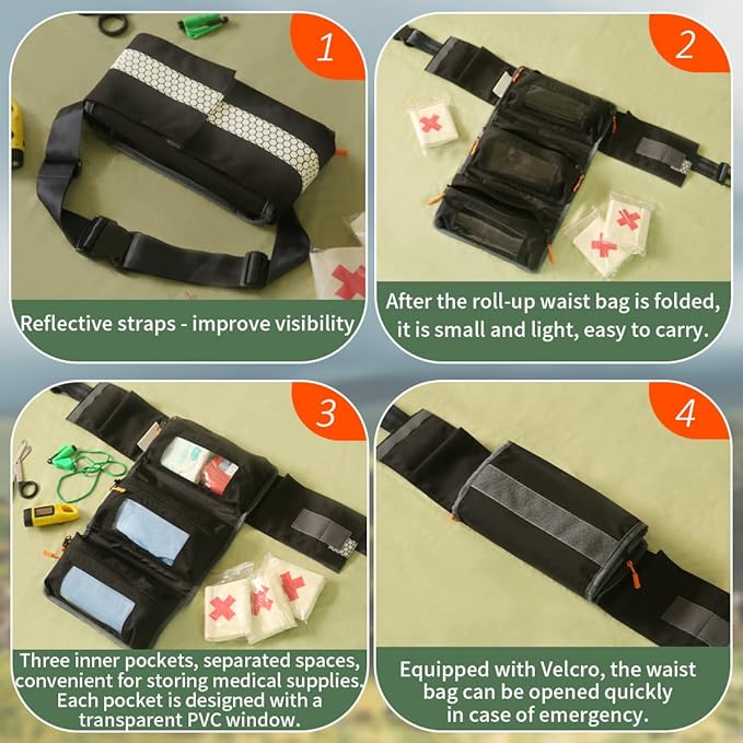 Empty First Aid Waist Bag Molle Medical Pouch with Belt EMS Fanny Pack with Three-piece SystemIFAK Medical Bag for CampingHiking or Traveling (Black)