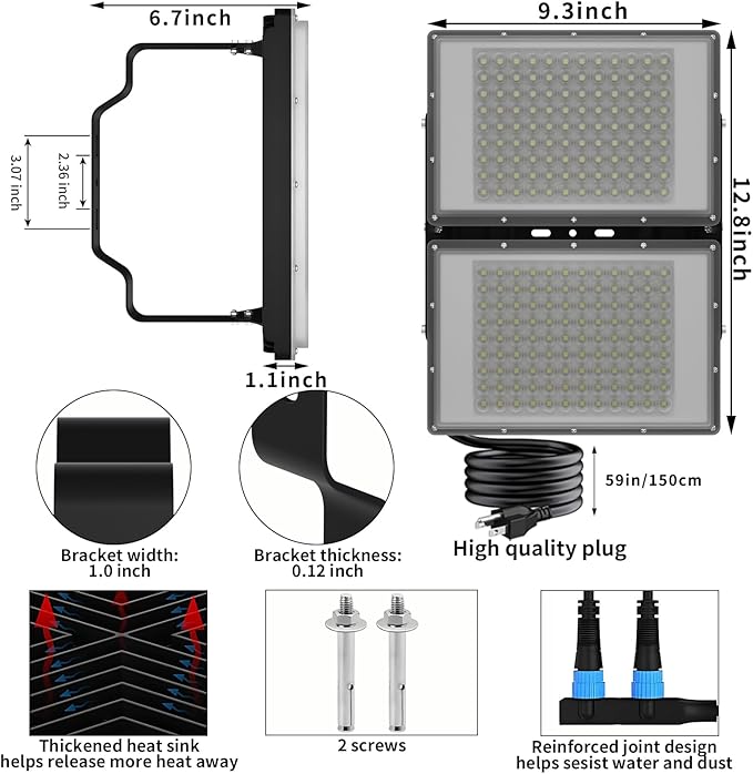 Stadium Lights Outdoor Led Flood Lights (600W*2 60000LM 6000K IP66 Super Bright Floodlight with Wider Lighting Angle for GarageGardenLawnYardParking Lot
