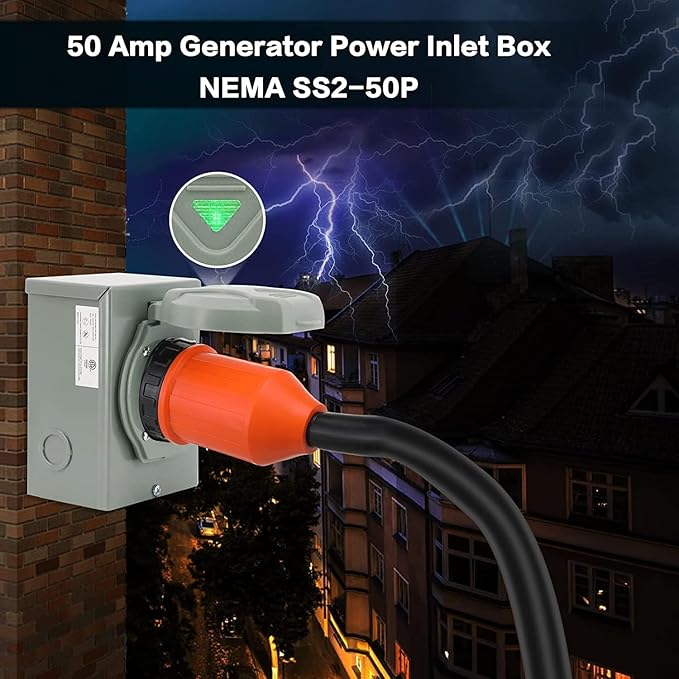 Finderomend 25 ft 50 Amp Generator Cord and Power Inlet Box Combo Kit125/250 VoltsGenerator Power Cord NEMA 14-50P to SS2-50R Extension Cordfor Home RV Backup Power Solution