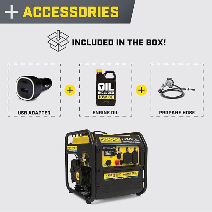 Champion Power Equipment 4500-Watt Electric Start Dual Fuel RV Ready Portable Open Frame Inverter Generator with Quiet Technology and CO Shield®