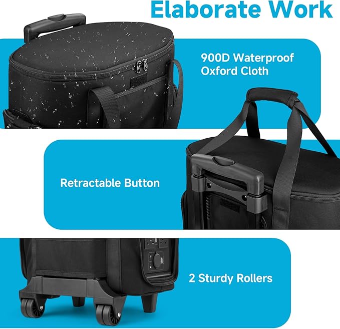 Xxerciz Carrying Bag Compatible with ECOFLOW DELTA 2 Power Station Storage Case with Wheels and Pull Rods Portable Generator Rolling Bag with Multi-Pocket and Handle for Outdoors