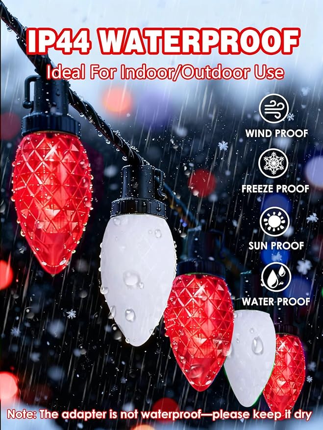 YIQU 2-Pack 66FT C9 Christmas String Lights Outdoor 100LED Waterproof Green Wire Plug in Led Fairy String Lights for Xmas Tree Indoor Garden Patio Wedding Party Decoration (Red and White)