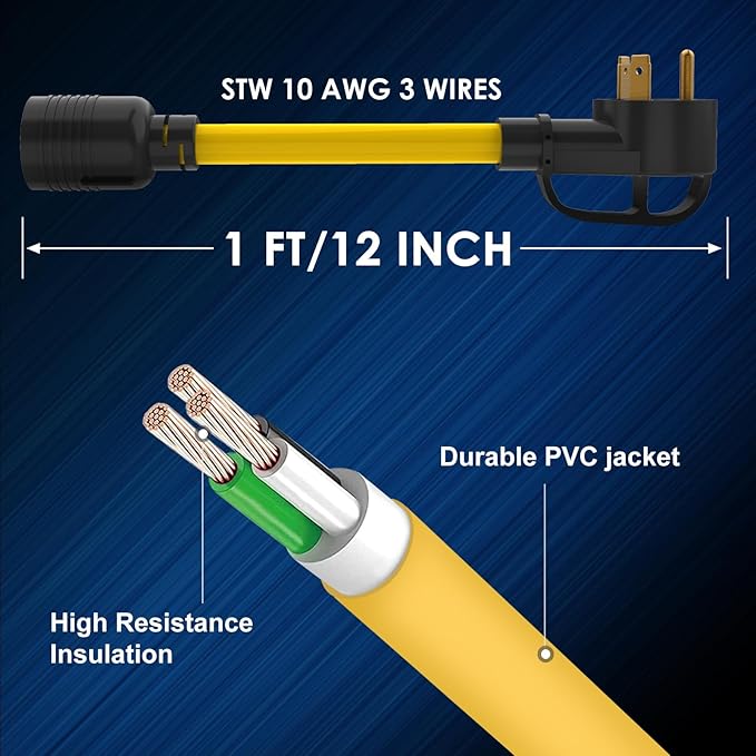 Generator Transfer Switch Adapter Cord TT-30 RV 30Amp to L14-30 Flexible with Ergonomic Handle 30 Amp 3 Prong to 4 Prong 10 AWG Generator Plug Adapter RV Generator Plug to Inlet Box 1FT