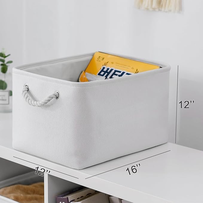 TheWarmHome Storage Basket for Shelves - 15.8x11.8x11.8 inch 3 Pack Fabric Storage Cubes Collapsible Storage Bin for Organizing Organizer Closet Book Gift Dog(White)