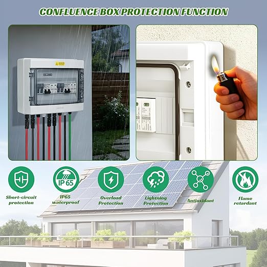 2 in 2 Out Solar Combiner BoxPV Combiner Box with 20A PV FuseDC 20A Circuit Breaker and Surge ProtectorIP65 Solar Disconnect Switch Box for Indoor Outdoor Solar Panel System (2 in 2 Out 20A 1000V)